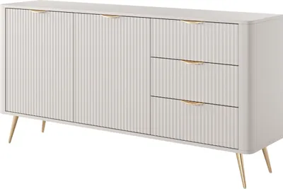 Zdjęcie produktu dla Komoda: 3 szuflady, 2 drzwiczki, kaszmir, złote nóżki, 163,2 x 81,2 x 38 cm
