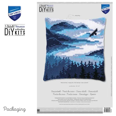Produktbild von Vervaco PN-0201595 Kreuzstichkissenpackung blaue Landschaft