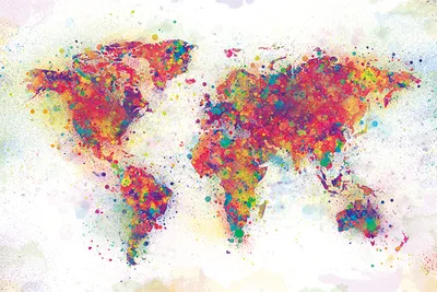 Produktbild von World Map - Colour Splash - Plakat Poster Druck - Größe 91,5x61 cm