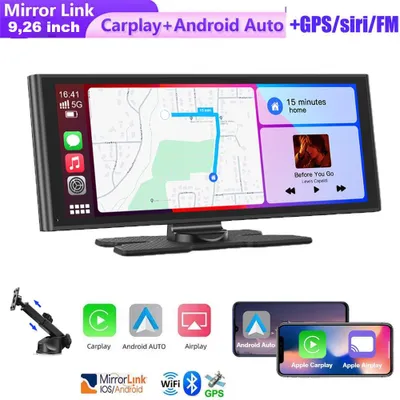 Image de Écran CarPlay de 9,26 pouces avec caméra embarquée avant 2,5K, caméra de recul 1080p, Apple CarPlay et Android Auto sans fil, MirrorLink