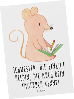 Produktbild von Mr. & Mrs. Panda Grußkarte Schwester Heldin - Weiß - Geschenk, Postkarte, einzigartige Designs, bildkarte, Familie, Postkarten, Familiengeschenk, Fotokarte, Geschwister