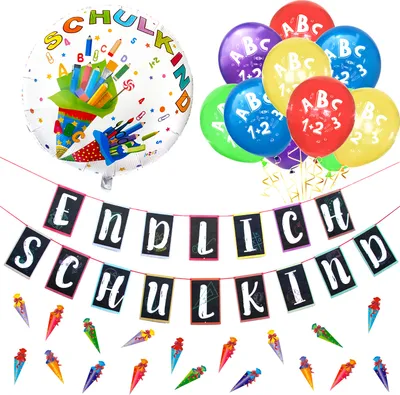 Produktbild von Oblique Unique Schuleinführung Schulanfang Einschulung Deko Set - Endlich Schulkind Girlande + Luftballons + Konfetti
