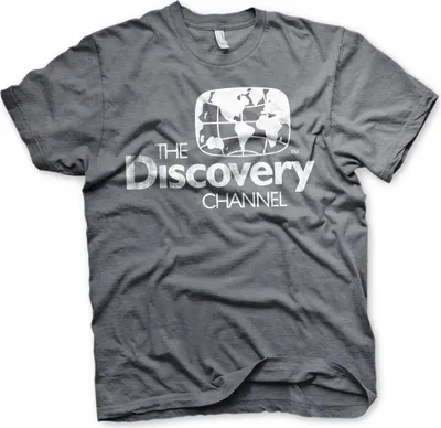 Imagen del producto de Camiseta del logo de Discovery Channel, diseño desgastado, talla grande, color gris oscuro