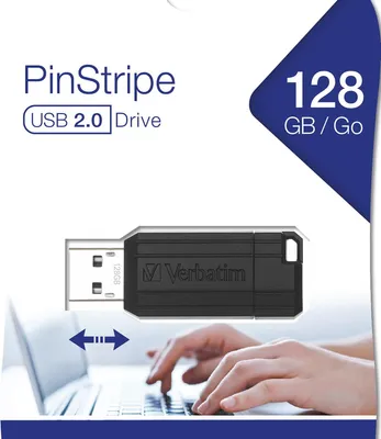 Image de Verbatim PinStripe USB Drive - Clé USB à mémoire flash - 128 Go - USB 2.0 - noir