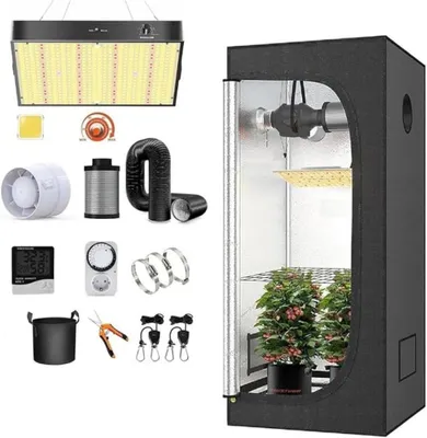 Produktbild von JUNG Gewächshaus Growbox Komplettset Anzuchtset + Zuchtzelt LED Lampe Anbau Pflanzen, BxTxH: 40 x 40 x 120,00 cm, Growbox, Gewächshaus Komplett Set