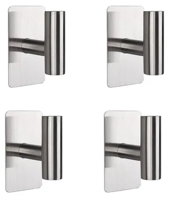 Obrázok produktu pre INF 4 ks biele nerezové samolepiace vešiaky L:8cm bez vŕtania do kúpeľne Strieborná