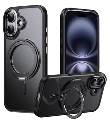 Obrázek produktu pro Pro Apple iPhone 17 Frosted 360 stupňový prsten MagSafe TPU + PC ochranný obal černý