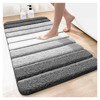 Produktbild von Rutschfeste Badematte 60 x 110 cm, Weicher Badezimmerteppich, Saugfähiger Badteppich, Waschbarer Badvorleger für Badezimmer, Dusche, Badewanne, Grau