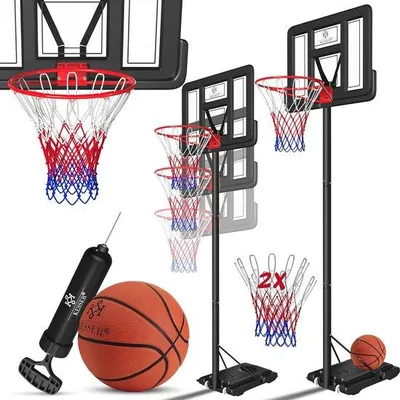 Produktbild von Famanu Basketballset verstellbar mit Basketballring und Pumpe - Höhe 230 cm bis 305 cm