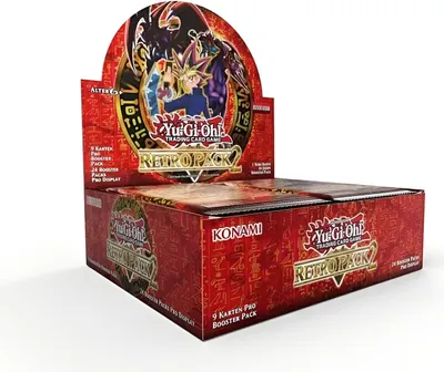 A Yu-Gi-Oh! Retro Pack 2 booster display box is shown against a white background.