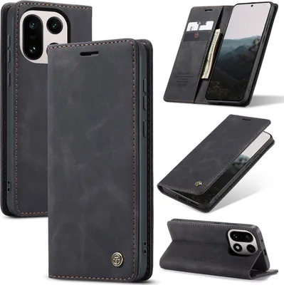 Produktbild von Hülle für OnePlus 15 Retro Kunstledertasche mit Standfunktion Schutzhülle Schwarz