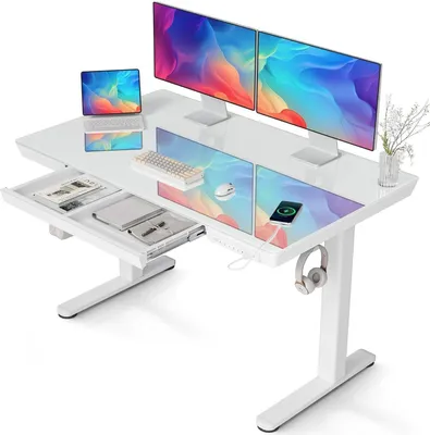 Immagine prodotto di Scrivania in vetro regolabile in altezza 120x60 cm Porte USB e cassetto;borderlineGrigio
