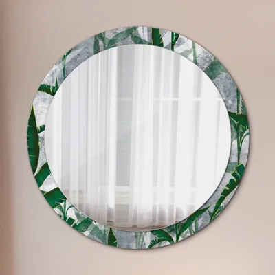 Produktbild von Runder Spiegel mit Modernem Aufdruck - Dekospiegel Wandmontage -tropisch Blätter- Ø90cm