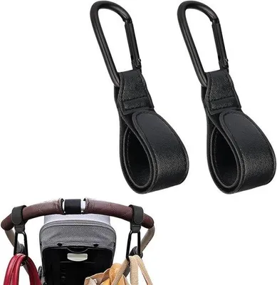 Image de Supports en cuir pour poussettes - Lot de 2 - Crochets pratiques pour attacher des sacs de courses aux poussettes