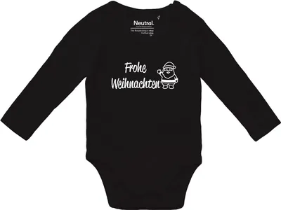 Produktbild von Huuraa Baby Body Frohe Weihnachten Weihnachtsmann 80 Black  Baumwolle Fairtrade Langarmbody Geschenkidee