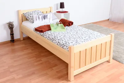 Produktbild von Einzelbett / Gästebett Kiefer massiv Vollholz natur 66, inkl. Lattenrost - Abmessung 90 x 200 cm