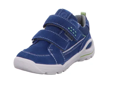 A single blue child's shoe is shown against a white background.