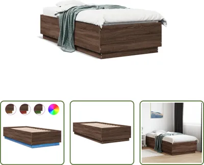 Produktbild von The Living Store Bettgestell mit LED Braun Eichen-Optik 90x200 cm Holzwerkstoff