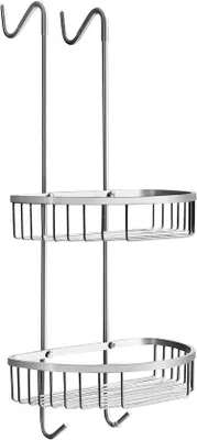 Produktbild von Unyqoos® Duschablage aus gebürstetem Edelstahl, hängendes 2‑Etagen Duschregal mit Wischerhalter und Gummipuffern