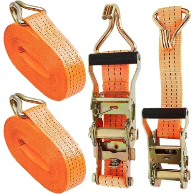 Produktbild von 2 Stück Spanngurte mit Ratsche und Haken, 3000 kg, 6 m, 50 mm, Orange