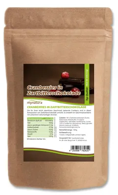 Produktbild von Mynatura Cranberries in Zartbitterschokolade – 1kg