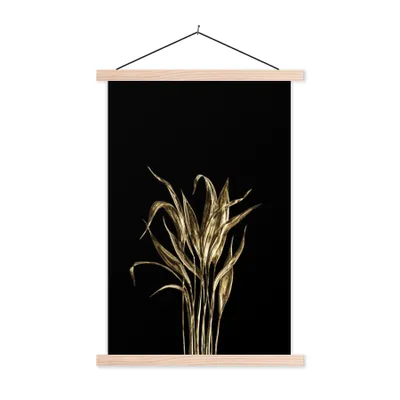 Produktbild von MuchoWow® Textilposter Blätter - Gold - Schwarz 40x60 cm mit holzfarbenen Rahmen - Poster