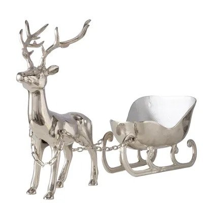 Produktbild von Sektkühler Hirsch mit Schlitten Silber Aluminium Vernickelt 86cm Weihnachtsdeko