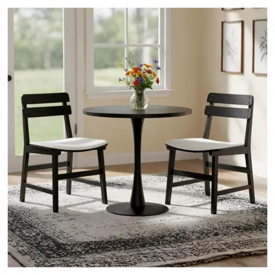 Produktbild von Esszimmerstühle 2er Set Küchenstühle aus Holz und Kunstleder, Schwarz