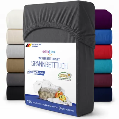 Produktbild von EllaTex Premium Spannbettlaken 200x220–220x240 Baumwolle-Elasthan 200 g/m² – Spannbetttuch 40 cm Steg, Boxspring & Wasserbett, Farbe: Anthrazit-Grau