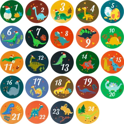 Produktbild von Oblique Unique 24 Adventskalender Sticker Zahlen Aufkleber mit Dino Motiven Weihnachten Basteln Weihnachtsdeko