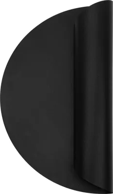 A black round grill mat with a portion rolled up.