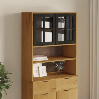 Produktbild von vidaXL Aufsatz für Highboard mit Glastüren FLAM Massivholz Kiefer