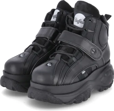 Produktbild von Buffalo 1348 14 2.0 Schnür Mid Hook und Loop Damen Leder Plateauschuhe in Schwarz – 6.5 UK - 40 EU - 9 US / Black