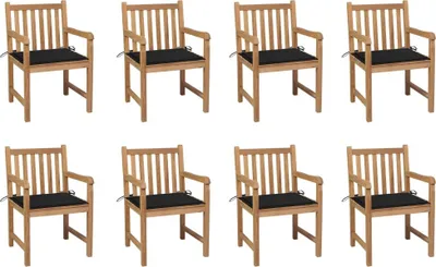 Produktbild von Gartenstühle 8 Stk. mit Schwarzen Kissen Massivholz Teak