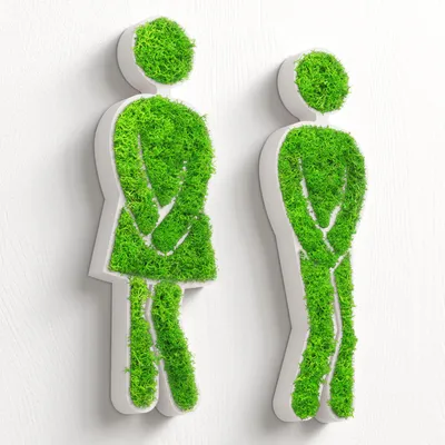 Produktbild von MOOSWERK Toilettenschild Set in Weiß | Witzige WC-Beschilderung mit Moos für Damen & Herren | Stilvolle Türdeko fürs Bad | Nachhaltige Wandkunst für Gäste-WCs und Toiletten
