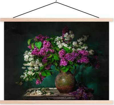 Produktbild von MuchoWow® Textilposter Vintage - Blumen - Stilleben 120x90 cm mit holzfarbenen Rahmen - Magnetisch