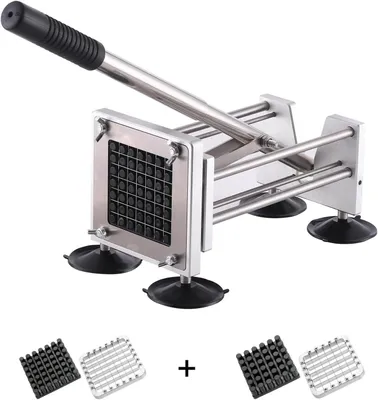 Productafbeelding van Frituursnijder - Aardappelsnijder - Zelf Friet Maken - 3 Messen & Zuignappen - 3/8 1/2 Inch - Zilver