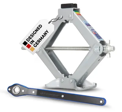 Obrázok produktu pre Zdvihák alca® s račňou – nosnosť 2 t, otočný sedlo o 360°, 115–410 mm, vrátane 17-milimetrovej nástrčnej hlavice, certifikovaný Rheinland, s certifikátom GS, ideálny pre SUV a vozidlá 4x4