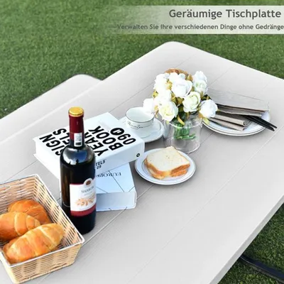 Produktbild von Biertischgarnitur weiß – Picknicktisch mit zwei Sitzbänken – Metallgestell – Für Garten und Terrasse