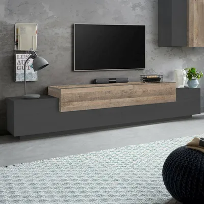 Imagen del producto de Tiche - Mueble para TV, 240x45x52h cm  Antracita, 3 Estantes Hecho en Italia