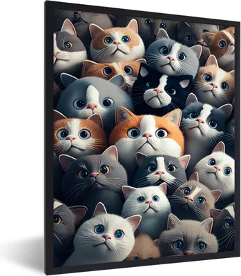 Produktbild von MuchoWow® Gerahmtes Poster Katze - Tiere - Katze - Grau - Muster - Kind 60x80 cm - Poster mit Schwarzem Bilderrahmen Wandposter Rahmen Foto Bilder - Premium - Wanddeko Wohnzimmer