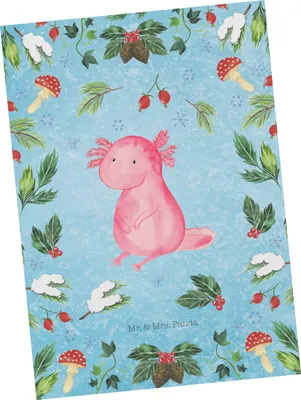 Produktbild von Mr. & Mrs. Panda Grußkarte Axolotl Glücklich - Eisblau - Geschenk, Postkarten, Fotokarte, Kunstkarten, Ansichtskarten, Postkarte, Weihnachten