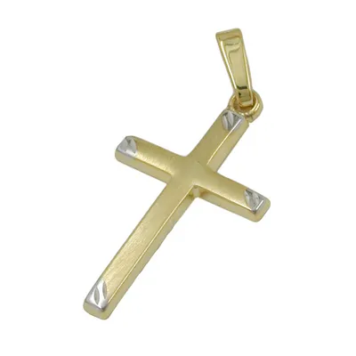 Immagine prodotto di Ciondolo a forma di croce, bicolor, opaco, in oro 9 carati, dimensioni 22x13 mm