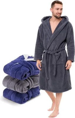 Productafbeelding van Famanu Fleece badjas met capuchon en zakken - Maten: XS, S, M, L, XL