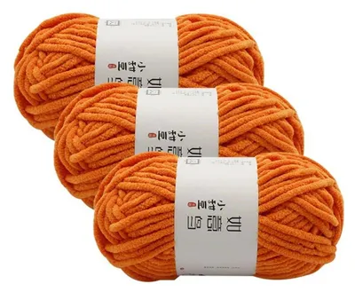 Immagine prodotto di Filato di chenille spesso, colore arancione, set da 3 pezzi, 55g per pezzo, 55 metri per pezzo, 100% poliestere