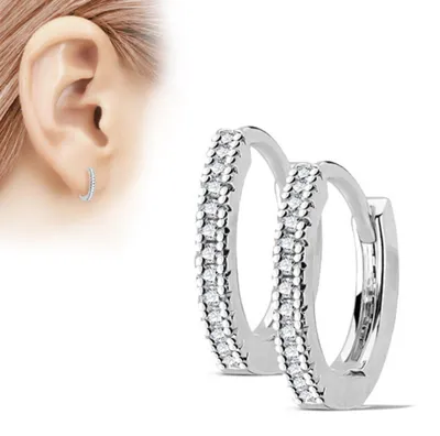 Produktbild von Zirkonia Creolen: Damen Ohrringe / Klappcreolen aus Edelstahl Silber