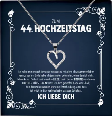 Produktbild von 22Feels Ehefrau 44. Hochzeitstag Geschenk Ich Liebe Dich Frauen Herz Halskette Damen Collier mit 23 Zirkonia Steinen (Damen Silber 925/000 Schmuck)