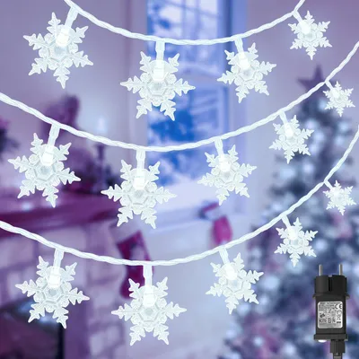 Lichterkette Schneeflocken 15 m 100 LEDs kaltweiß Timer 8 Modi IP44