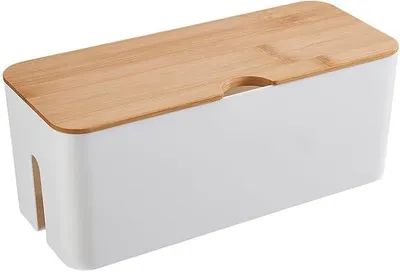 Produktbild von PolkaHome® Kabelbox mit Bambusdeckel, Kabelmanagement-Organizer, Aufbewahrungsbox zum Verstecken von Kabeln, Computer-Verkabelung, 32 x