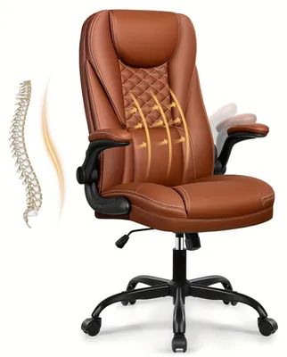 Produktbild von Ergonomischer Bürostuhl mit hoher Rückenlehne, Lederbezug und drehbarer Basis